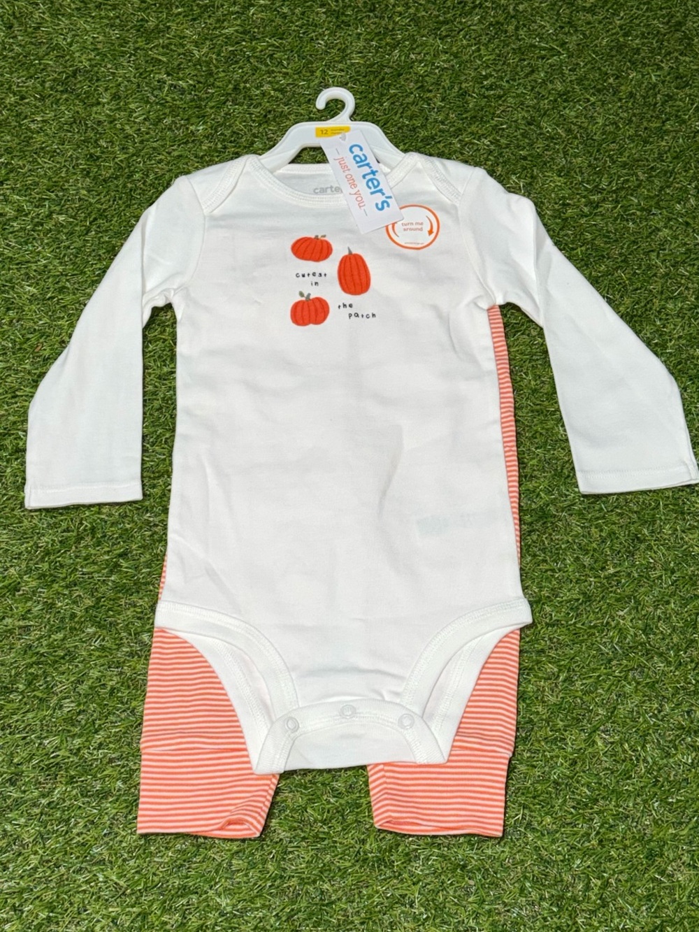 Carter's White & Orange Pumpkin Long-Sleeve One-Piece